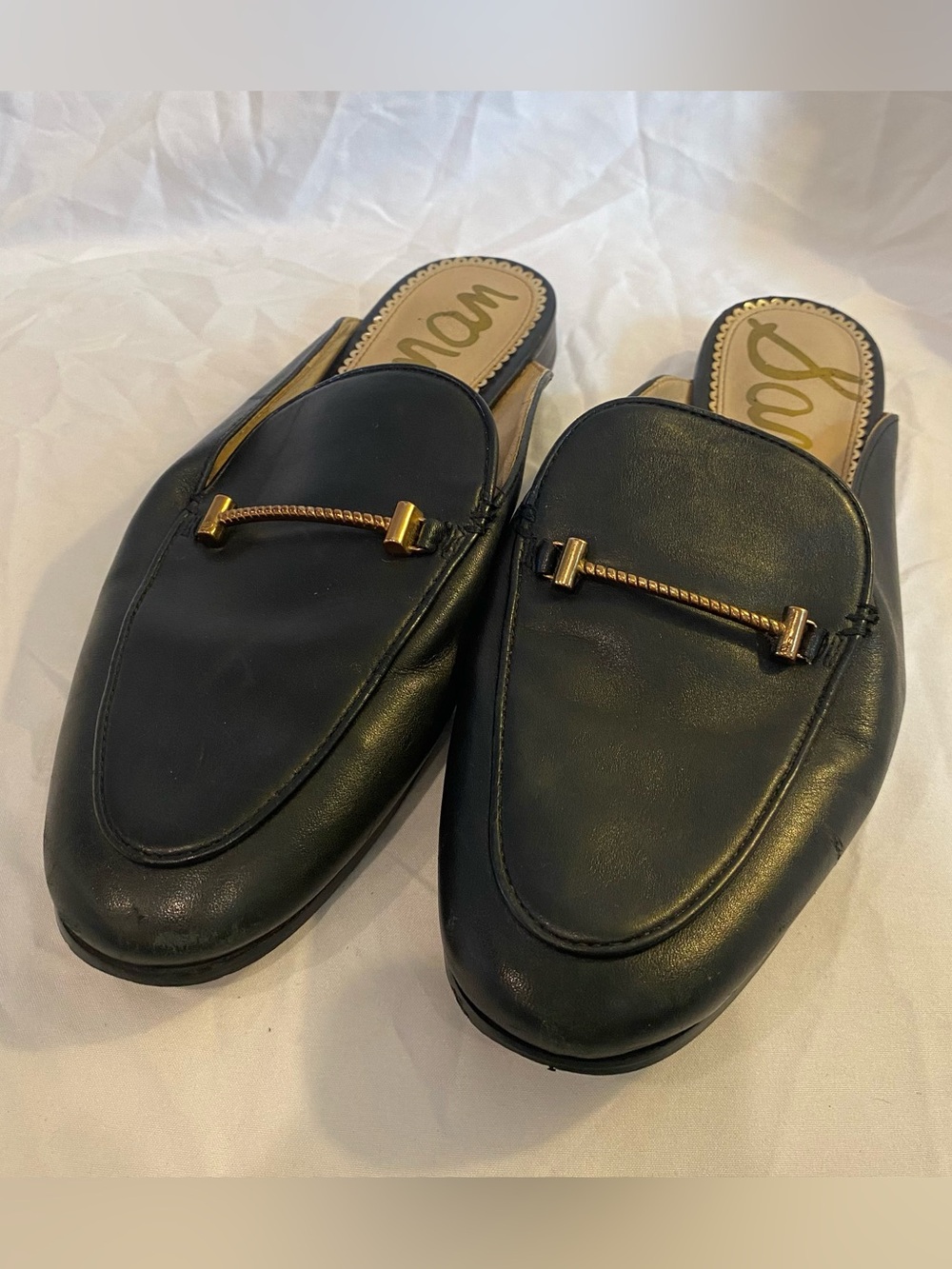 Sam Edelman Black Leather Slip-On Laura Loafers 8.5 Gold Hardware